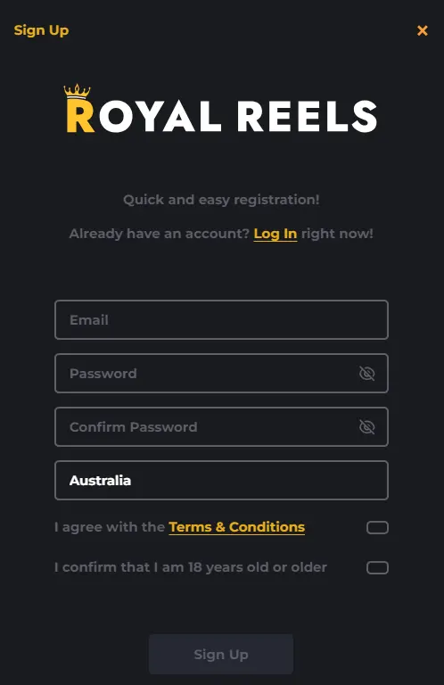 Sign Up at Royal Reels Casino Royal Reels Australia Registration Process